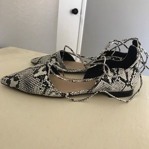 Snake skin lace up flats